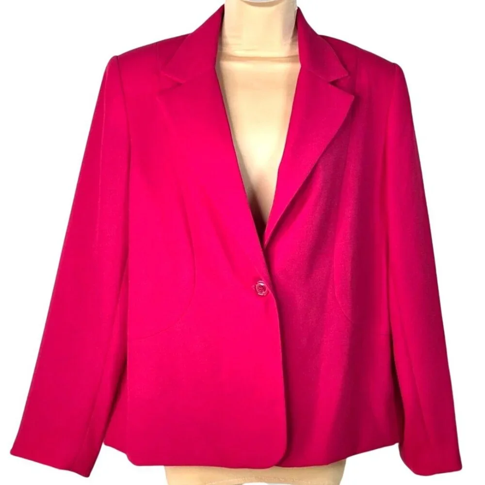 Vintage Karen Scott Womens Hot Pink Single-Button Blazer Size 14 Lined 80's - Picture 1 of 7